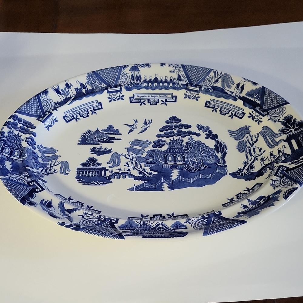 Blue and White Porcelain Serving Platter. 16". No Cracks Or Chips.